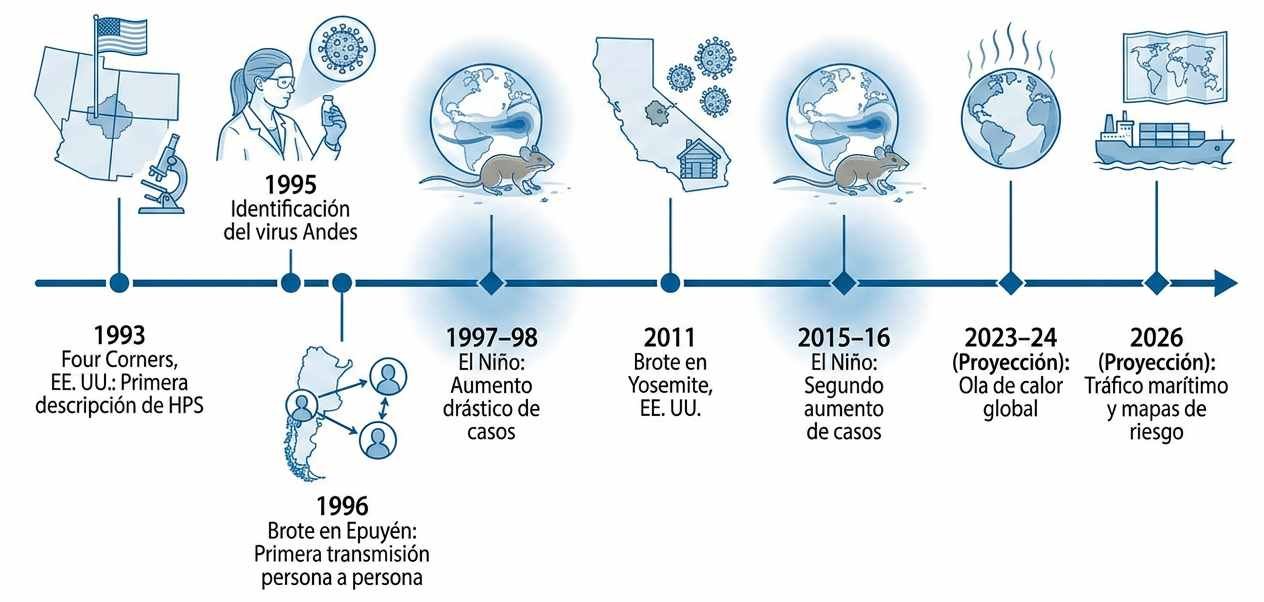 Línea de tiempo de brotes históricos del Hantavirus