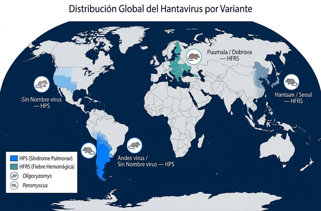 Distribución mundial de variantes del Hantavirus
